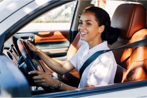 Customer driving her car in the Woodlands section of Houston TX.