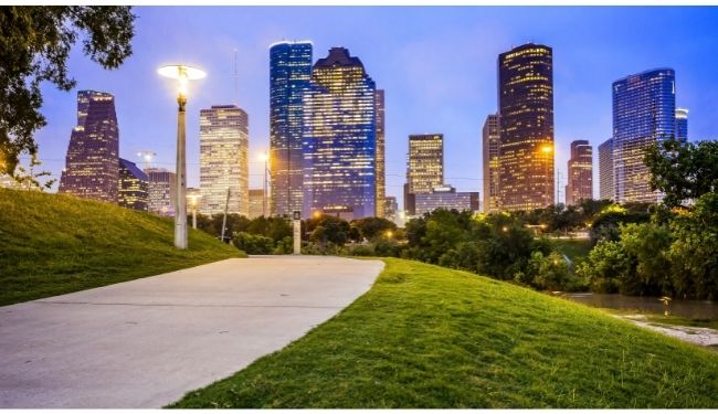 View of the Houston Skyline.