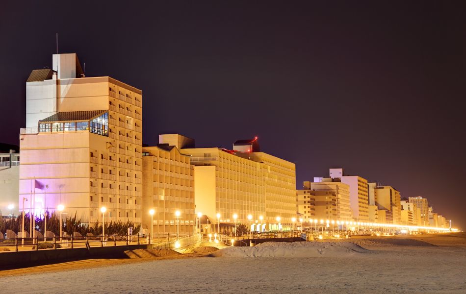 Hotels along the shoreline in Virginia Beach VA.