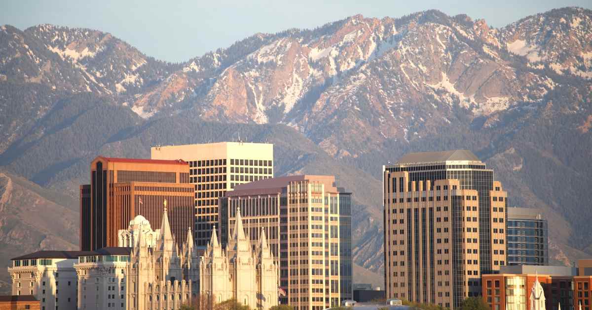 Salt Lake City Utah with Wasatch Mountains in the background.