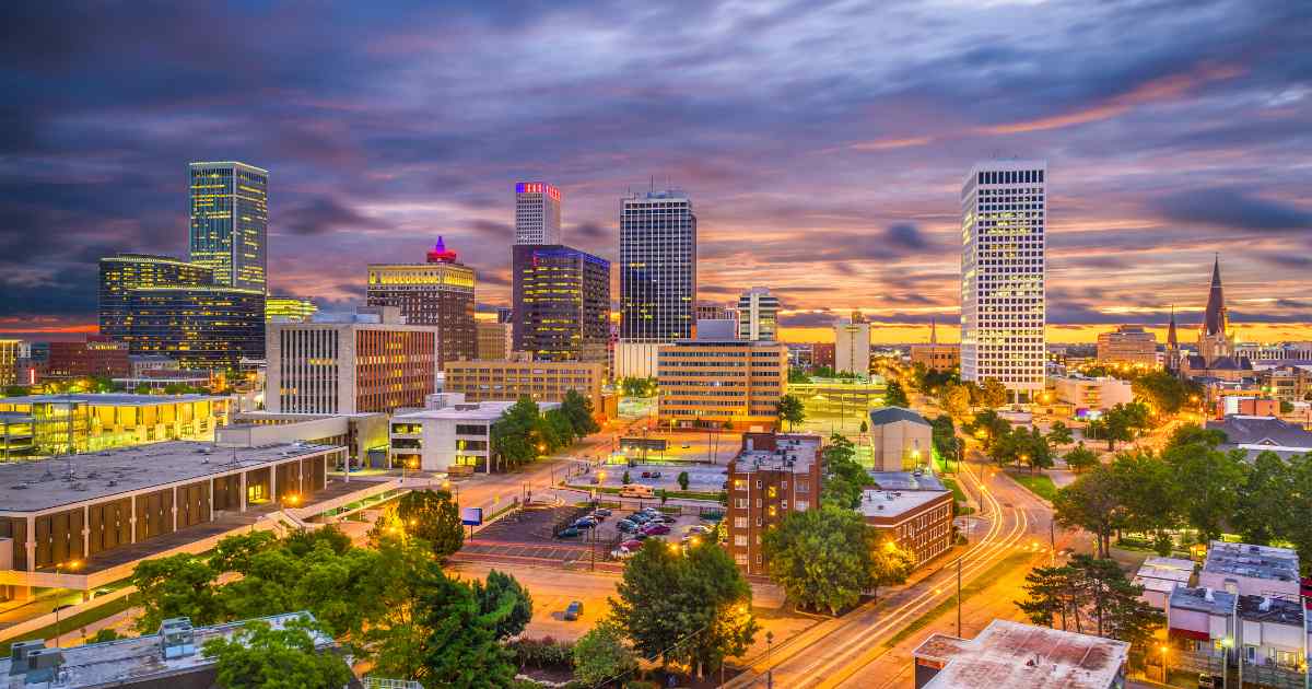 Downtown Tulsa Oklahoma at night.