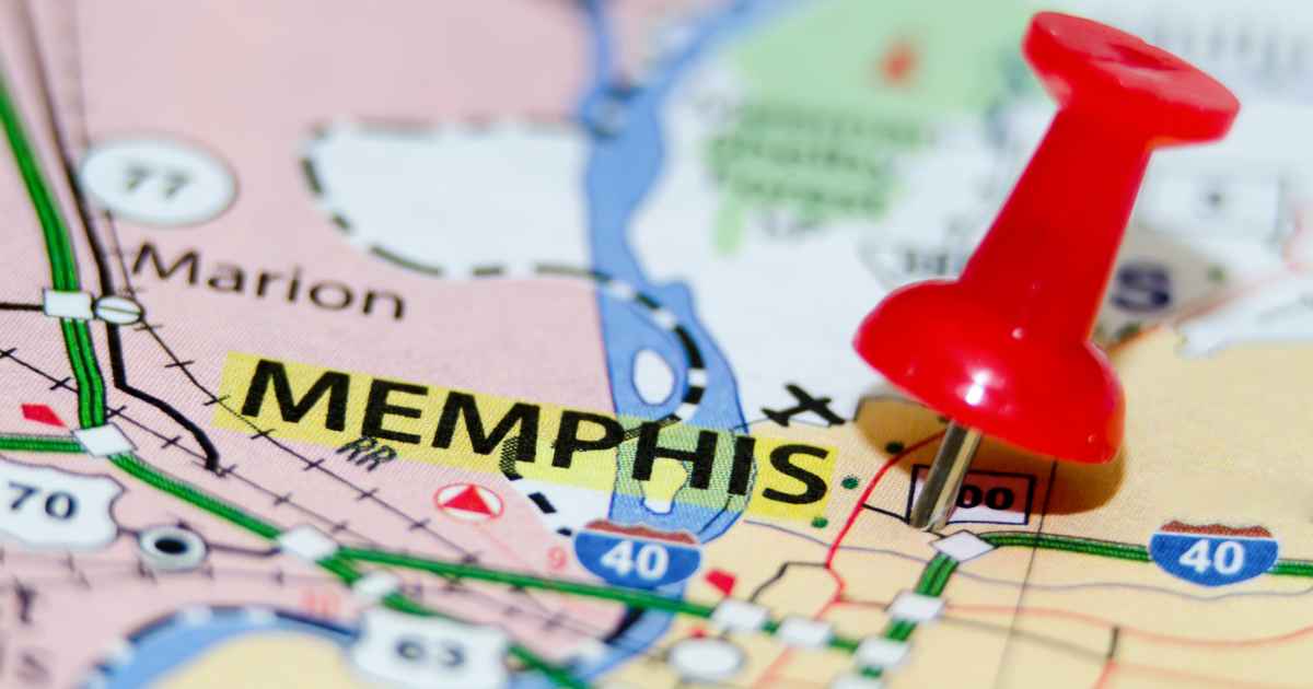 The city of Memphis pinned on a map.