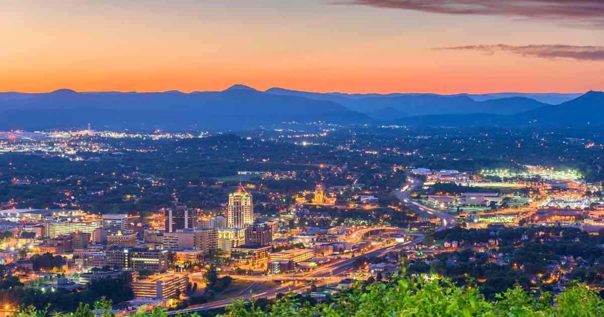 The Skyline of Roanoke VA at night.